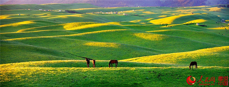 Blick auf das Qiongkushitai-Grasland in Xinjiang