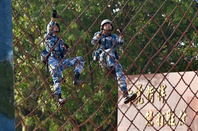 Gemeinsame übung der chinesischen und russischen Marineinfanterien