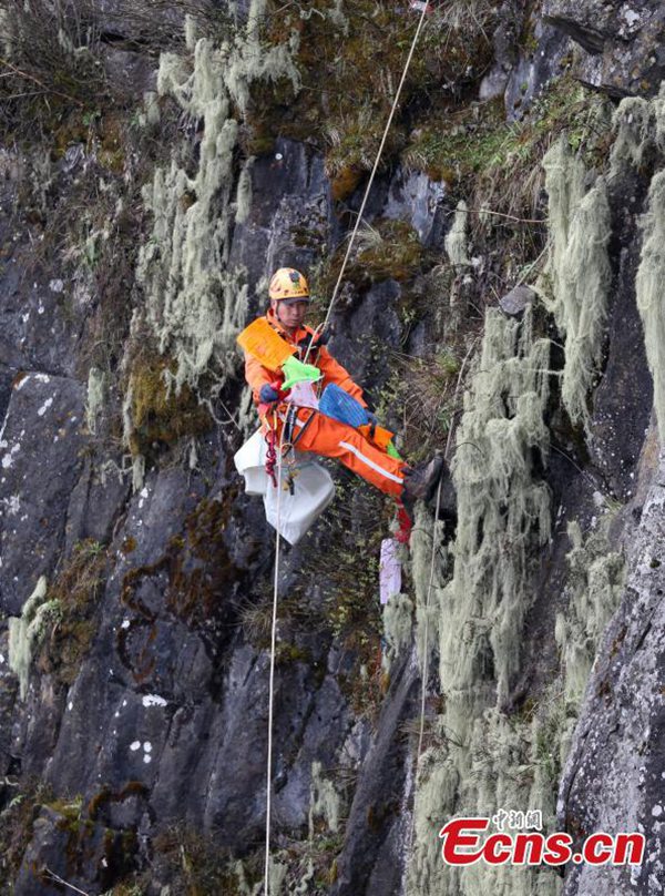 Reinigungskr?fte arbeiten an der Felswand