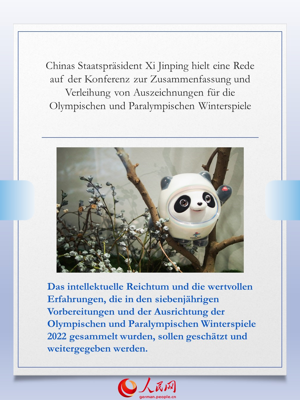 Xi hielt eine Rede auf der Konferenz zur Zusammenfassung und Verleihung von Auszeichnungen für die Olympischen und Paralympischen Winterspiele