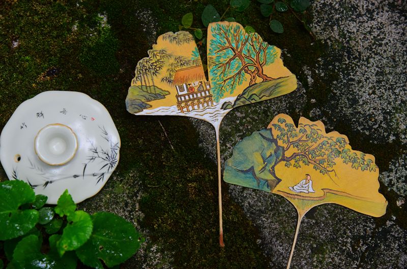 Hangzhou: Kunstwerke auf Ginkgo-Bl?ttern